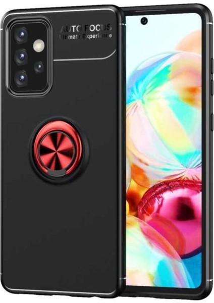 Caseworld Samsung Galaxy A52 Kılıf Renkli Yüzüklü Manyetik Silikon Kapak Siyah - Kırmızı