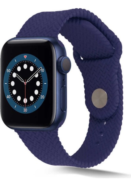 Apple Watch Uyumlu 38MM Hasır Örgü Silikon Kordon - Lacivert
