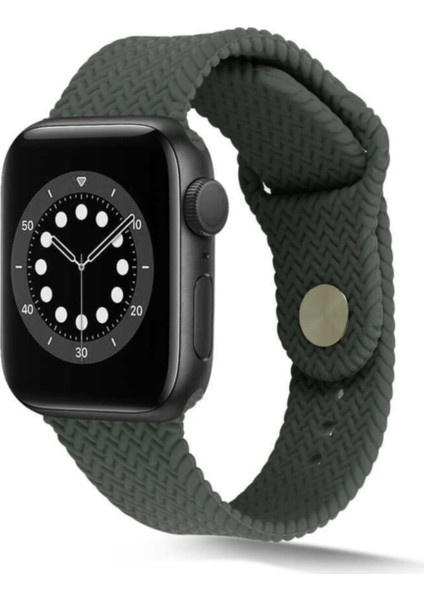 Apple Watch Uyumlu 40MM Hasır Örgü Silikon Kordon - Koyu Yeşil