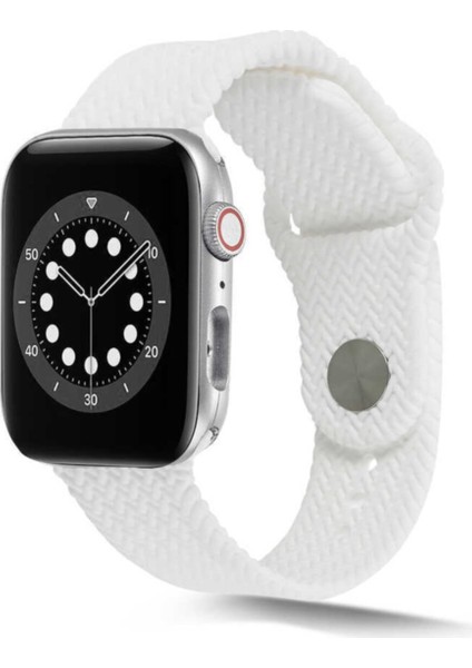 Apple Watch Uyumlu 44MM Hasır Örgü Silikon Kordon - Beyaz
