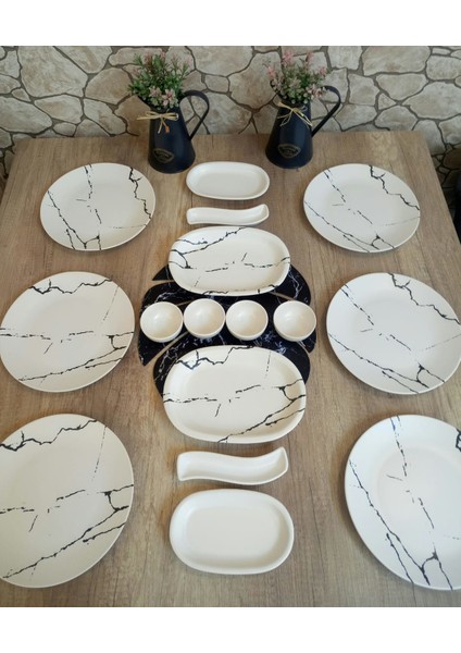 Kahvaltı Takımı 16 Parça 6 Kişilik Mermer Desen