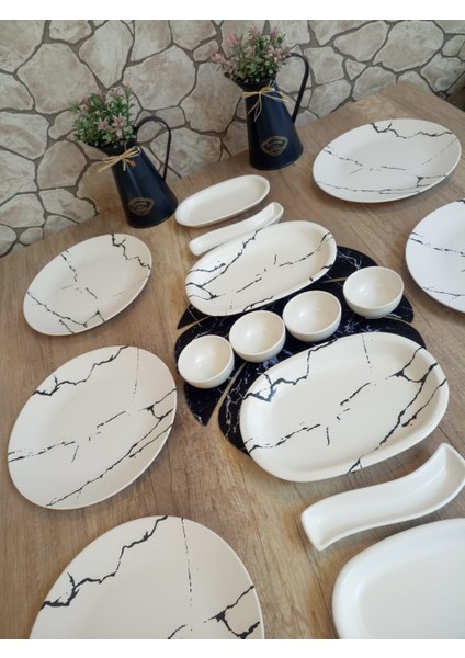 Kahvaltı Takımı 16 Parça 6 Kişilik Mermer Desen