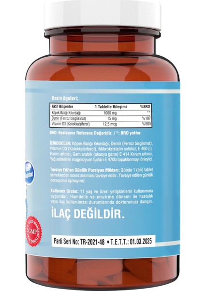 Shark Cartilage Demir Vitamin D3 1000 Mg 120 Tablet fiyatları