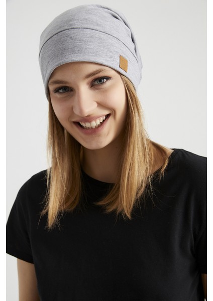 Kadın Gri, Ip Detaylı Trendy Özel Tasarım 4 Mevsim Şapka Bere -Ultra Yumuşak Doğal Penye Kumaş