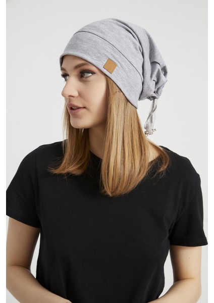 Kadın Gri, Ip Detaylı Trendy Özel Tasarım 4 Mevsim Şapka Bere -Ultra Yumuşak Doğal Penye Kumaş modelleri