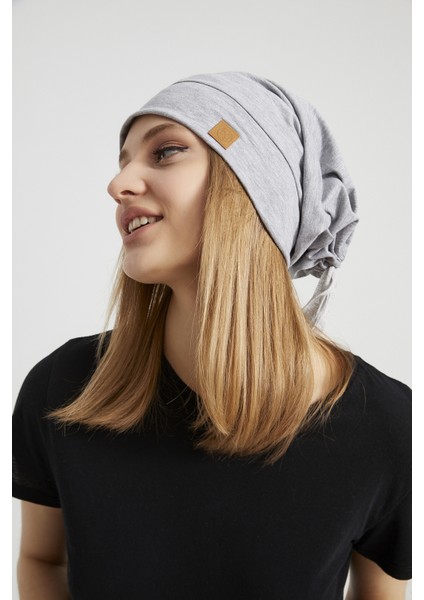 Kadın Gri, Ip Detaylı Trendy Özel Tasarım 4 Mevsim Şapka Bere -Ultra Yumuşak Doğal Penye Kumaş fırsatları