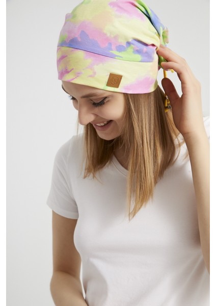 Kadın Batik,gökkuşağı Çokrenkli Ip Detaylı 4 Mevsim Şapka Bere -Ultra Yumuşak Doğal Penye Kumaş modelleri
