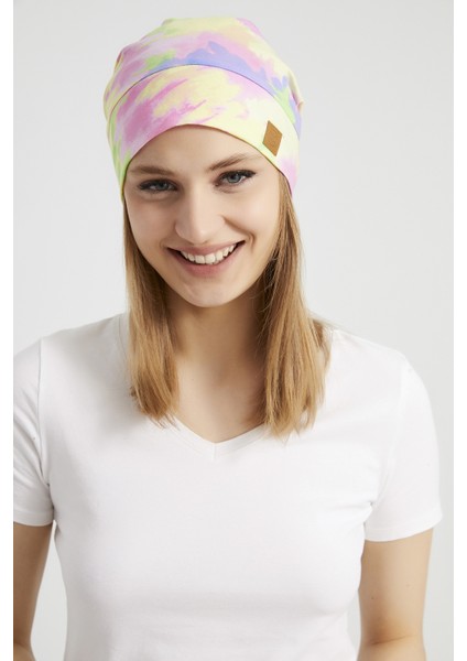 Kadın Batik,gökkuşağı Çokrenkli Ip Detaylı 4 Mevsim Şapka Bere -Ultra Yumuşak Doğal Penye Kumaş indirimleri