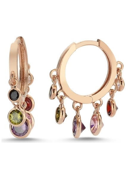 Sallantılı Karışık Renk Zirkon Taşlı Küpe