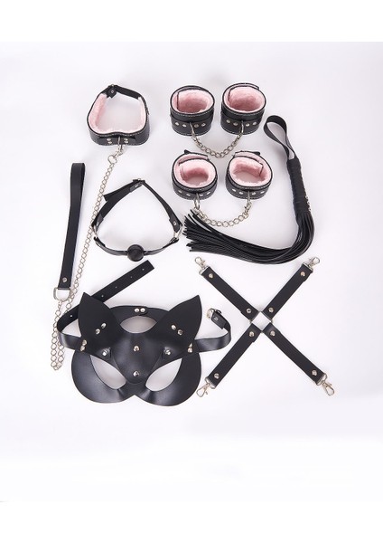 Pembe Fantazi 7'li Kelepçe Kırbaç Fetiş Seti