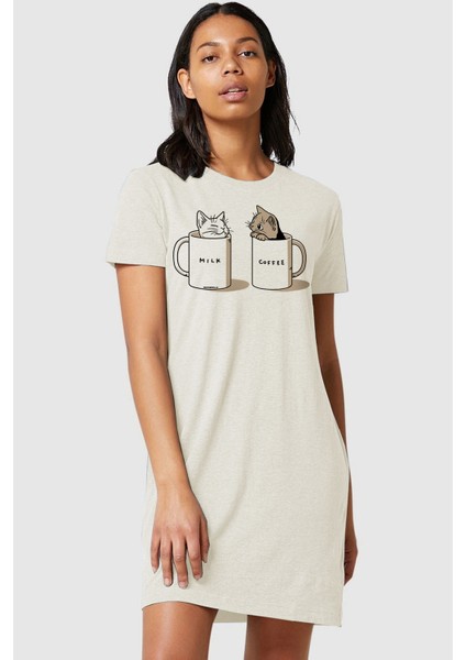Kar Melanj Sütlü Sade Kısa Kollu Penye T-Shirt Elbise