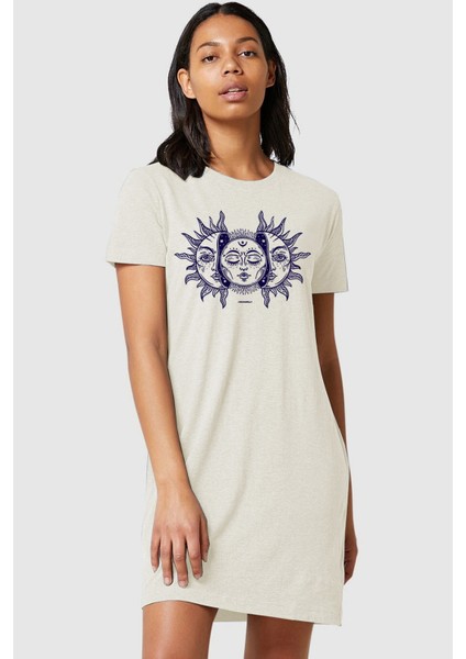 Kar Melanj Ay Güneş Kısa Kollu Penye T-Shirt Elbise