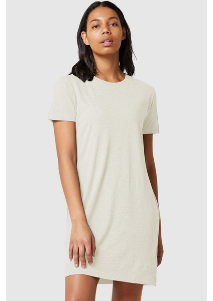 Kar Melanj Düz, Baskısız Kısa Kollu Penye T-Shirt Elbise