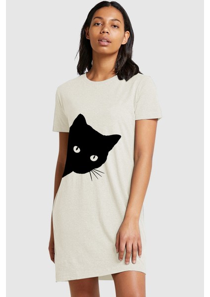 Kar Melanj Meraklı Kısa Kollu Penye T-Shirt Elbise