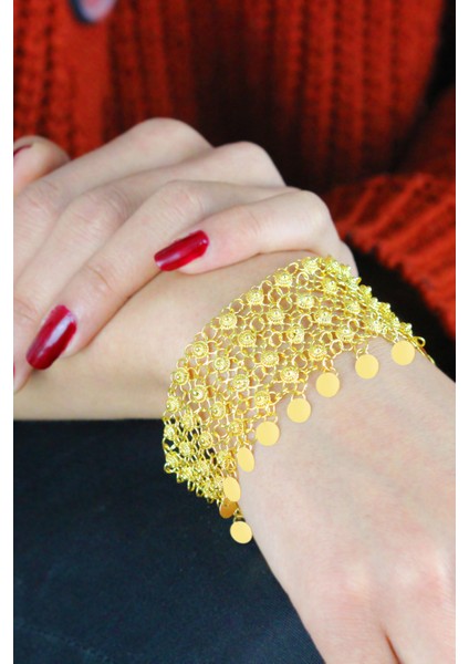 Dört Sıra Altın Kaplama Kişniş Midyat Gümüş Bileklik