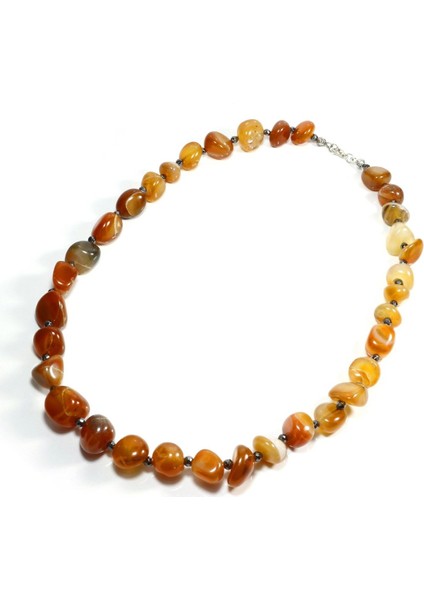 Akik Taşı Işlenmemiş Doğal Taş Kolye - Hematit Taşlı