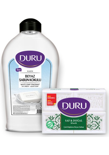 Beyaz Sabun Kokulu 1,5 Litre ve Duru Saf Doğal Klasik 4X150 gr
