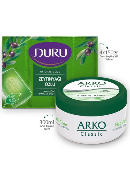 Zeytinyağlı Sabun 4X150GR ve Arko Classic Naturel Krem 300ML fiyatları
