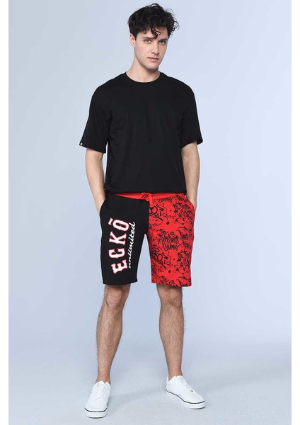 Ecko Unltd Soul Siyah Erkek Graffiti Baskılı, Parçalı Şort
