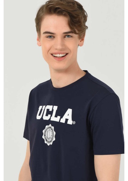 GAYLEY Koyu Lacivert Bisiklet Yaka Baskılı Erkek Tshirt