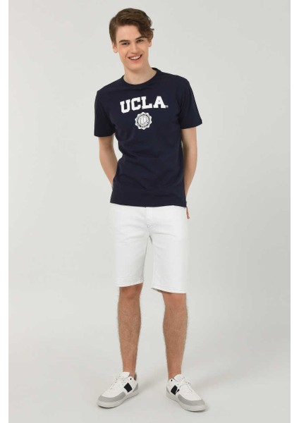 GAYLEY Koyu Lacivert Bisiklet Yaka Baskılı Erkek Tshirt fiyatları