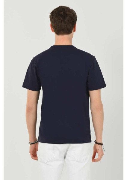 GAYLEY Koyu Lacivert Bisiklet Yaka Baskılı Erkek Tshirt modelleri