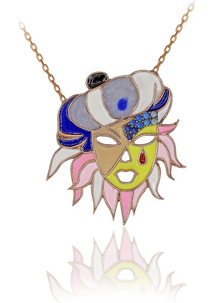 Opal Taşlı Renkli Mineli Kraliyet Maske Gümüş Kolye