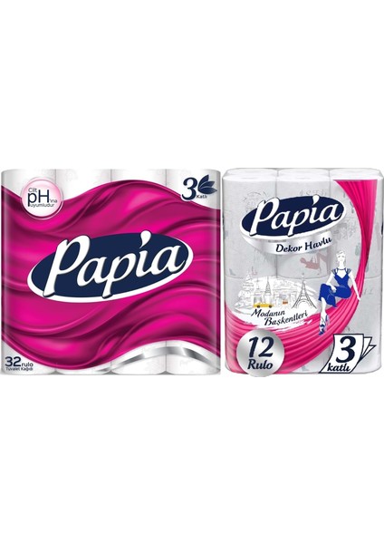 Tuvalet Kağıdı (3 Katlı) 32 Li Pk + 12 Li Paket Kağıt Havlu Decor Desenli (3 Katlı)