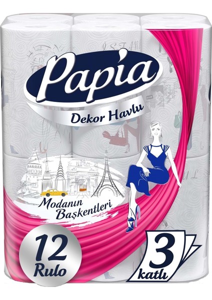 Tuvalet Kağıdı (3 Katlı) 32 Li Pk + 12 Li Paket Kağıt Havlu Decor Desenli (3 Katlı)
