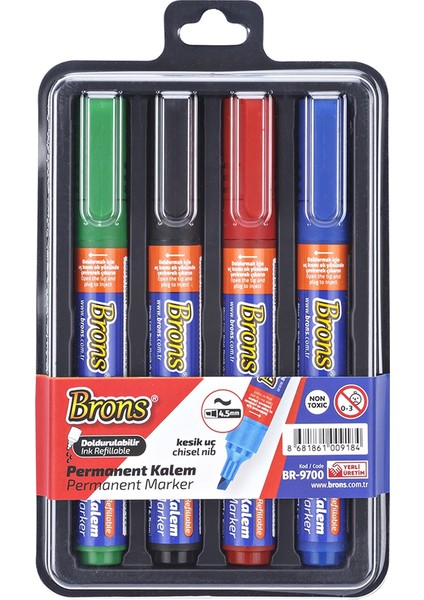 Permanent Marker Kalem Kesik Uç 4'Lü Blister(S+M+K) Br-9700