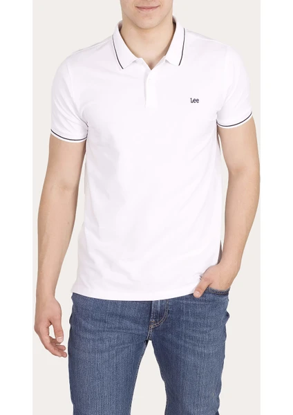 Erkek Beyaz Slim Fit Dar Kesim Polo Yaka %100 Pamuk Tişört