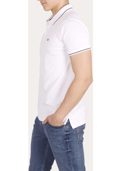 Erkek Beyaz Slim Fit Dar Kesim Polo Yaka %100 Pamuk Tişört