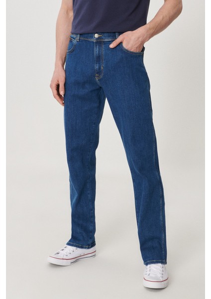 WRANGLER Erkek Texas  Koyu Mavi Straight Fit Normal Bel Düz Paça Esnek Jean Pantolon