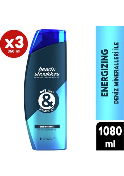 Head & Shoulders Duş Jeli ve Şampuan Energizing 360 ml X3