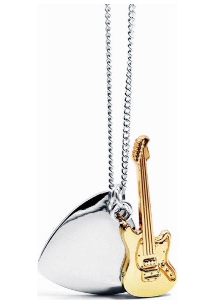 Pena Gitar Gri Gold Çelik Erkek Bayan Kolye EI89BY