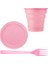 Pembe Plastik 16 Kişilik Tabak Bardak Çatal Set 1