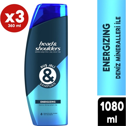 Head & Shoulders Duş Jeli ve Şampuan Energizing 360 ml X3
