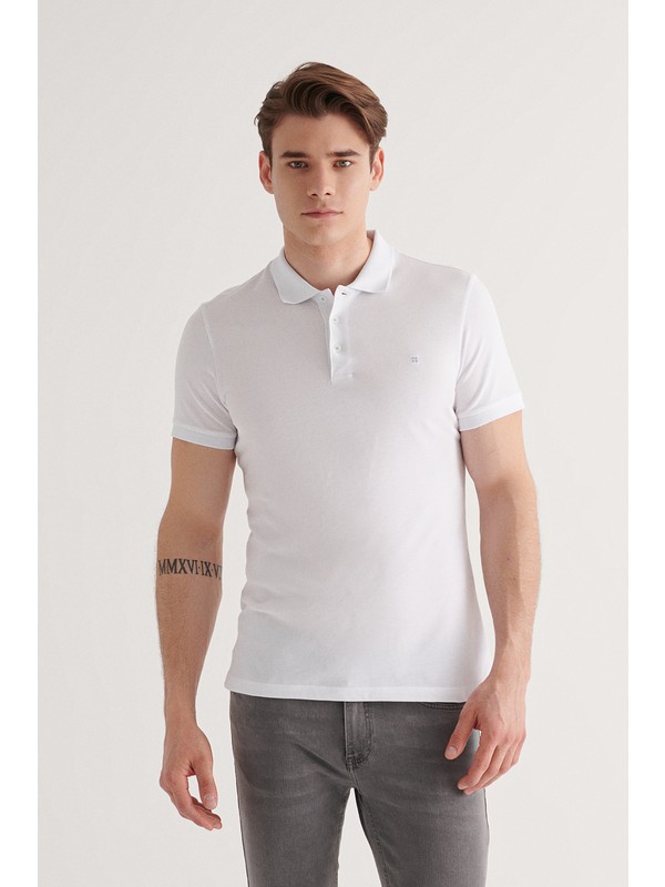 Avva Erkek Beyaz Polo Yaka Düz T-Shirt E001004