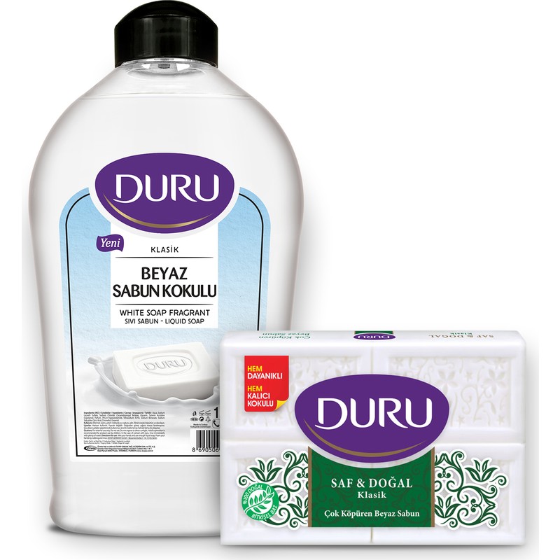 Duru Beyaz Sabun Kokulu 1,5 Litre ve Duru Saf Doğal Klasik 4X150 gr
