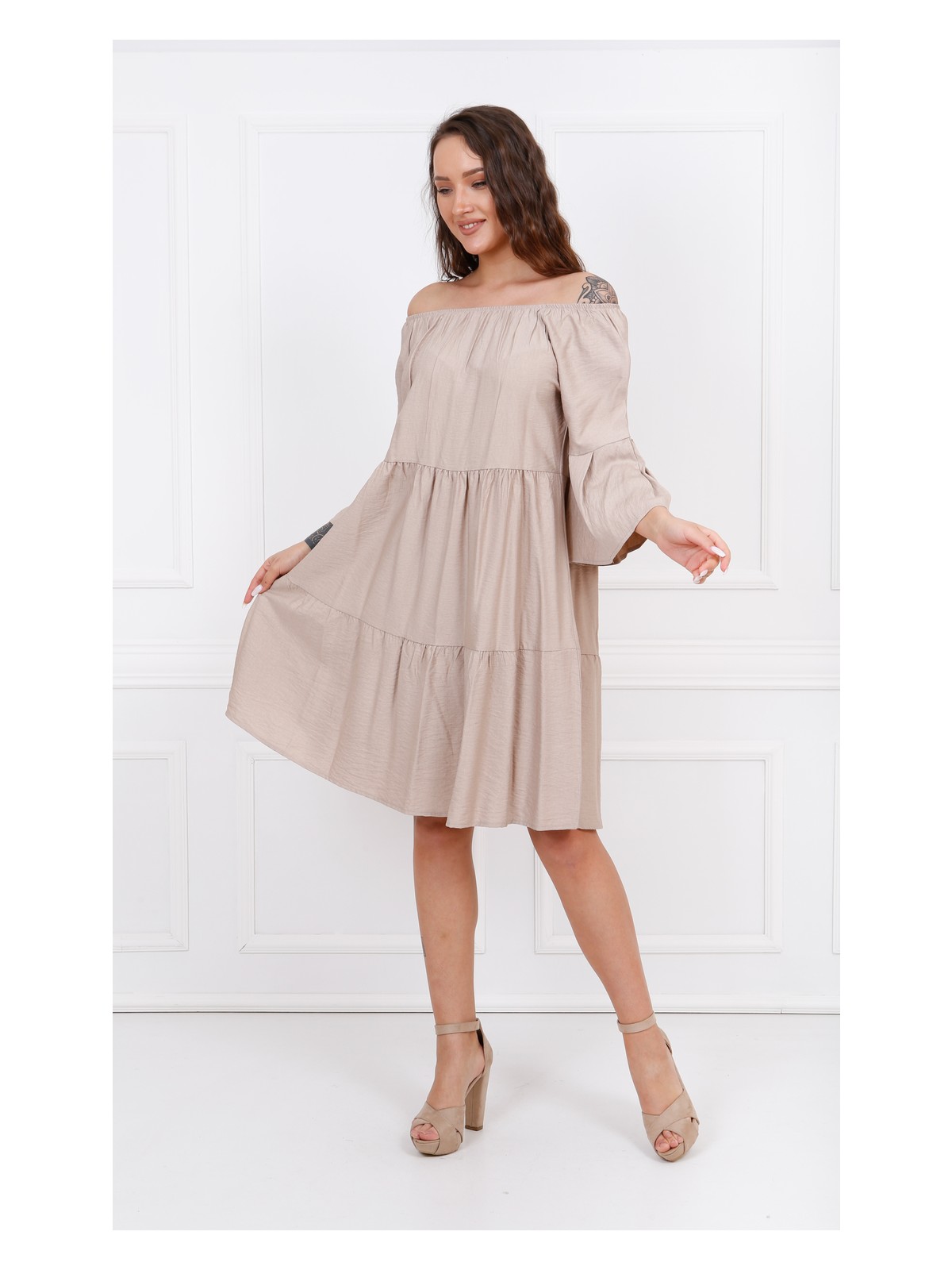 Sense Uzun Kol Madonna Yaka Elbise ELB32691 K.vizon