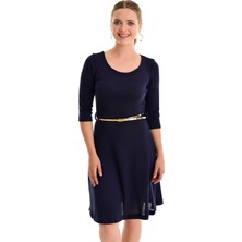 Sense Havuz Yaka Kloş Elbise | ELB32173 Lacivert