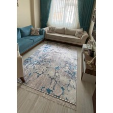 Duvar Kaymaztabanlı Yıkanabilir Halı Kilim Yolluk Dijital Baskı Mavi Gri