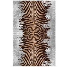 Zebra Kaymaztabanlı Yıkanabilir Halı Kilim Yolluk Dijital Baskı Kahve Gri