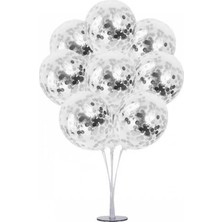 Parti Furyası Ayaklı Balon Standı Gümüş Konfetili