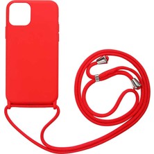 Aksesuarkolic Apple iPhone 11 Pro Kılıf Ipli Boyun Askılı Içi Kadife Lansman Yumuşak Silikon + 5d Tam Ekran Cam Kırmızı