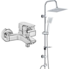 T-may Eca Niobe Banyo Bataryası + T-May Banyo Çam Kare Tepe Duş Takımı Seti Krom Paslanmaz
