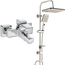 T-may Eca Caro Banyo Bataryası+T-May Banyo Sümbül Kare Tepe Duş Takımı Seti Paslanmaz Krom