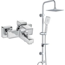 T-may Eca Caro Banyo Bataryası+T-May Banyo Belen Kare Tepe Duş Takımı Seti Paslanmaz Krom