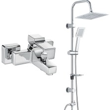 T-may Eca Caro Banyo Bataryası+T-May Banyo Çam Kare Tepe Duş Takımı Seti Paslanmaz Krom