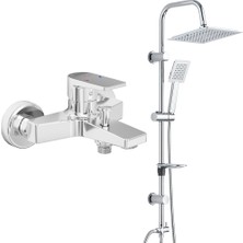 T-may Eca Dalia Banyo Bataryası+T-May Banyo Çam Kare Tepe Duş Takımı Seti Paslanmaz Krom